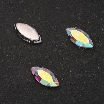 Price per pack / 10 pcs. Sew-on crystal in prong setting Oval 7×15 mm Rainbow