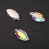 Unit price / 10 pcs. Sew-on crystal in cap, oval 9x18 mm, rainbow