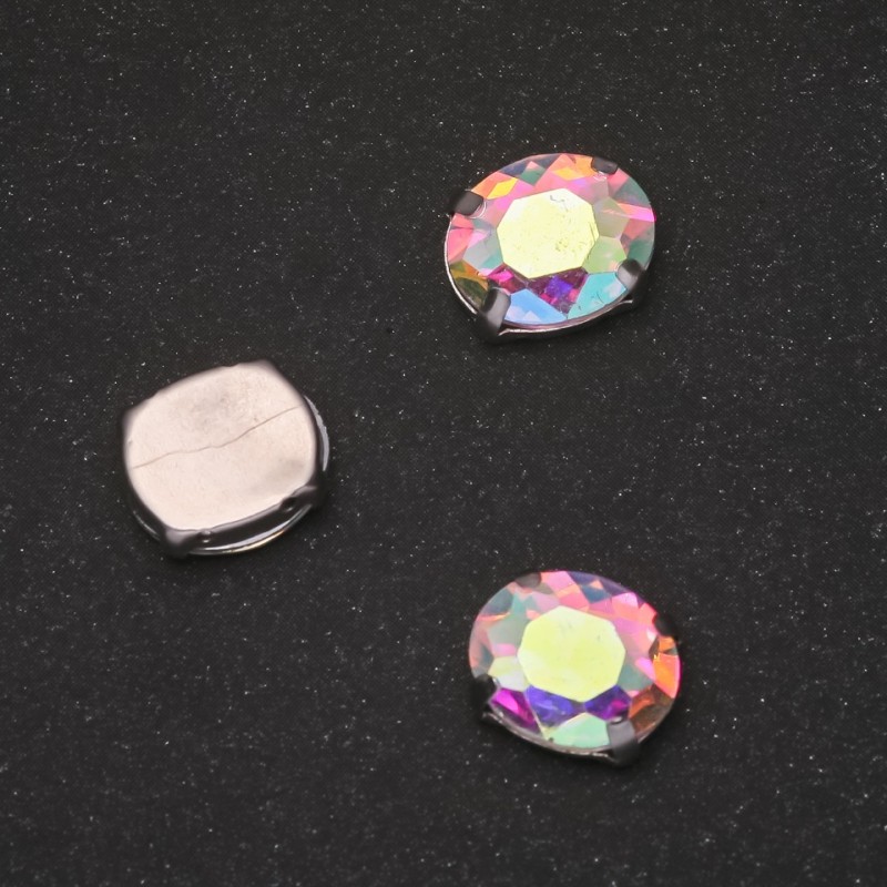 Price per pack / 10 pcs. Rainbow sew-on crystal in oval setting 8×10 mm
