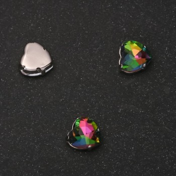 Price per pack / 10 pcs. Rainbow sew-on crystal in a heart-shaped prong setting, 8mm