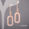 Xuping Earrings with White Stones and Majorca Pearls, 16x48 mm, 18K Gold Plating