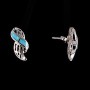 Openwork stud earrings, blue opal imitation, silver-tone, 20×10 mm
