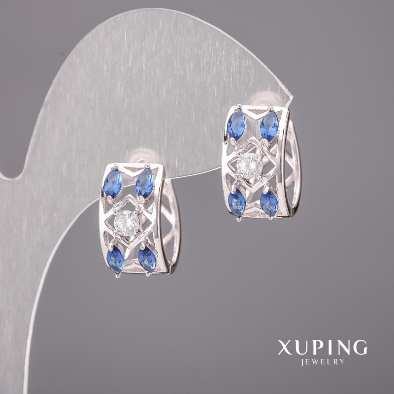 Xuping Earrings with Blue Stones 5x12mm Rhodium