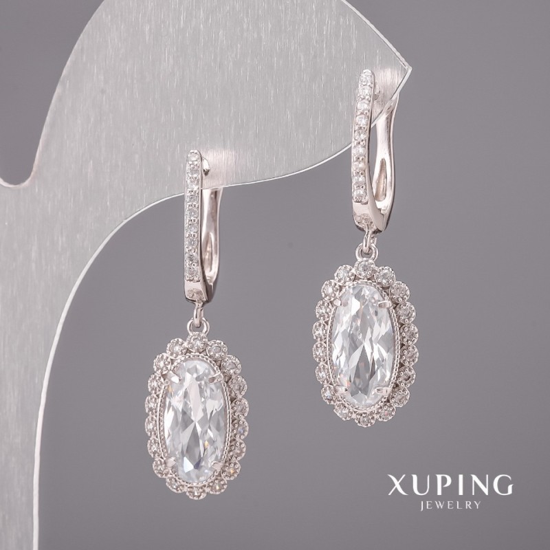 Xuping Earrings with White Stones 7x31mm Rhodium-plated