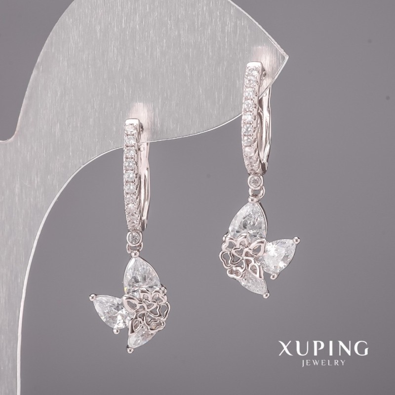 Xuping Earrings with White Stones 8x29mm Rhodium
