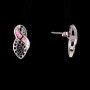 Stud Earrings with Delicate Openwork, Pink Opal Imitation Insert — Silver 20×10 mm