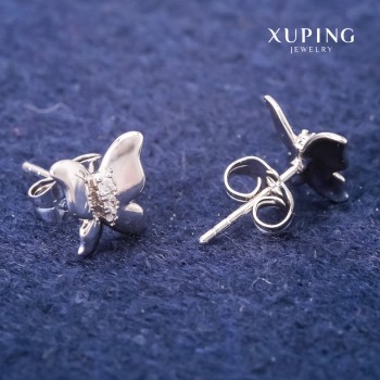 Sale! Xuping Stud Earrings Butterflies with White Stones 10mm Rhodium