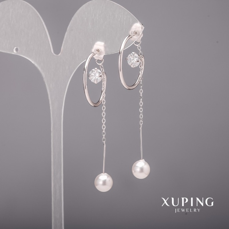 Xuping Earrings with Mallorca Pearls and White Stones Rhodium