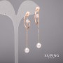 Xuping Earrings with White Stones and Majorca Pearls 23x64 mm 18K Gold Plating