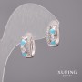 Xuping Earrings with White Stones and Blue Enamel, 6x15 mm, Rhodium-plated