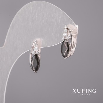 Xuping Earrings with Black Stones 5x16mm Rhodium
