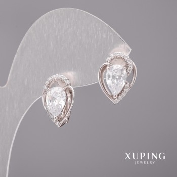 Xuping Earrings with White Stones 11x15mm Rhodium