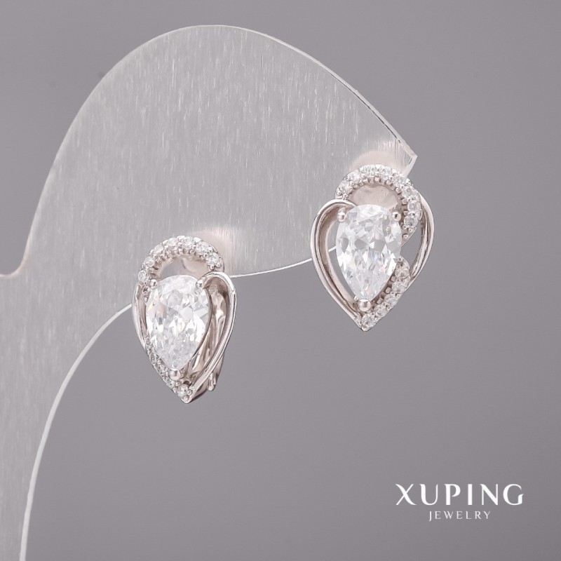 Xuping Earrings with White Stones 11x15mm Rhodium