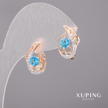 Xuping Earrings with Blue Stones 11×16 mm Rhodium, 18K Gold Plating