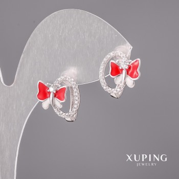 Xuping Earrings with White Stones and Enamel 13x14mm Rhodium-plated
