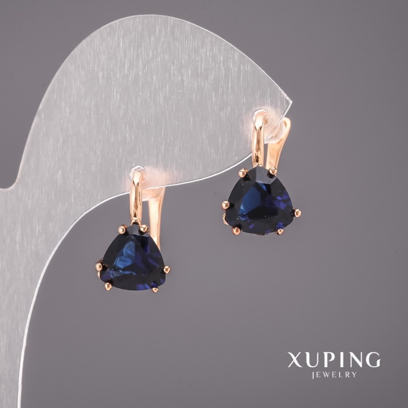 Xuping Earrings with Blue Stones 10×17mm 18K Gold Plating