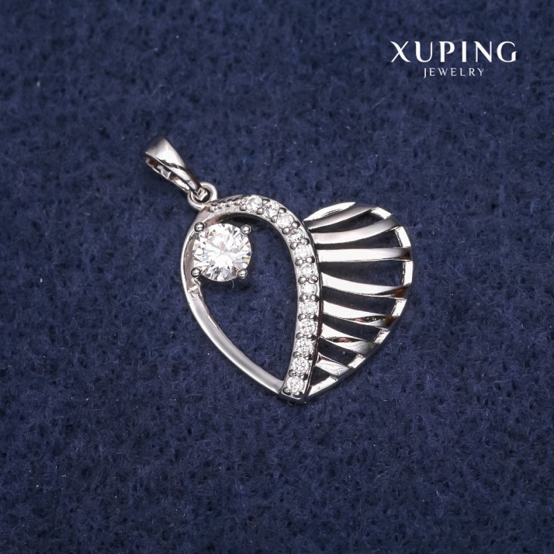 Pendant Xuping Heart 19x22x26 mm Rhodium with White Crystals