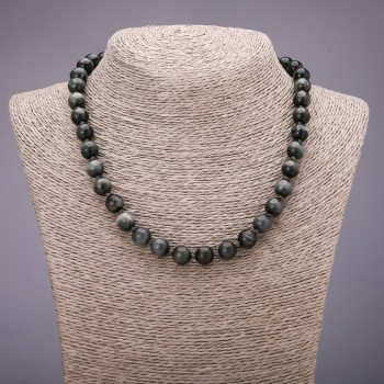Hawk's Eye natural stone bead necklace, smooth beads, 10 mm diameter, 45 cm length