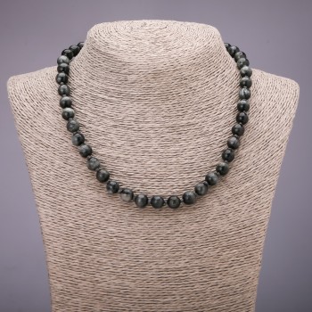 Beaded necklace of natural Falcon's Eye stone with smooth beads, 8 mm diameter (±), 45 cm long