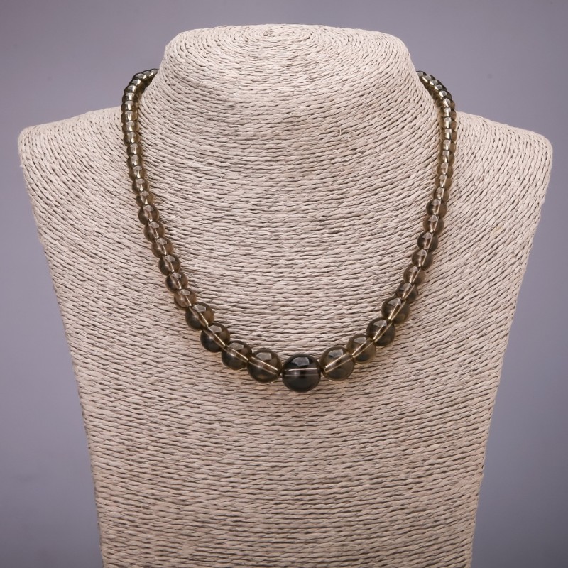 Smoky quartz necklace (named after ) with graduated smooth beads, diameter 6-14 mm, length 45 cm