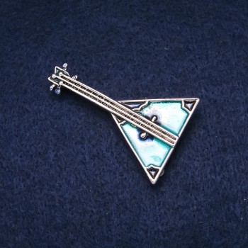 Brooch Balalaika enamel, silver-toned metal 32x49mm