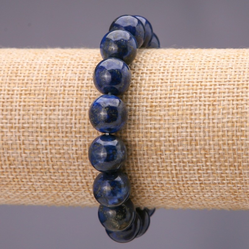 Bracelet with natural lapis lazuli beads, smooth round beads, 12 mm diameter, on elastic, length 18 cm