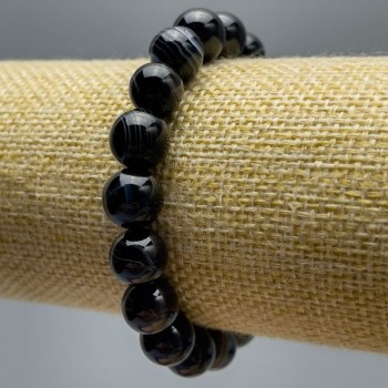 Bracelet made of natural agate with smooth beads, 10 mm diameter, on elastic band, 18 cm circumference