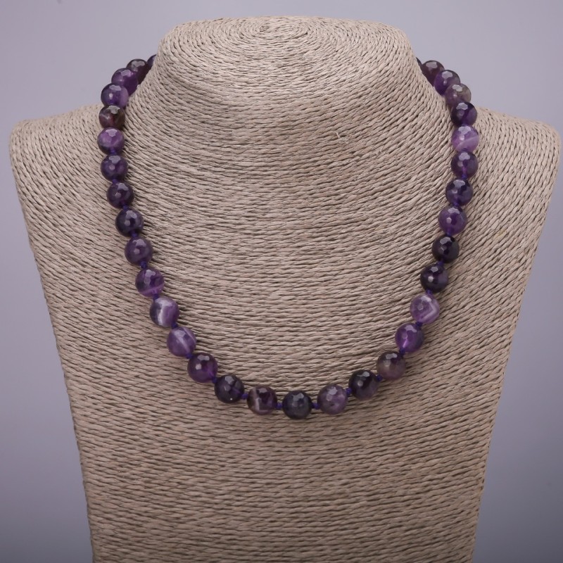 Natural Amethyst Gemstone Necklace with a Faceted Bead, Diameter 10 mm (±), Length 45 cm