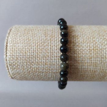 Golden Obsidian Natural Stone Bracelet on Elastic, Smooth Beads, 6 mm Diameter, 18 cm Length