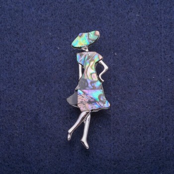 Discount! Brooch 'Madam' with Halite, silver-toned metal 18×50 mm