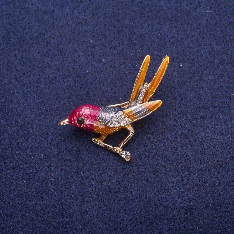 Discount! Bird on a Branch Brooch with Enamel and Rhinestones, Gold-Tone Metal 34x33mm