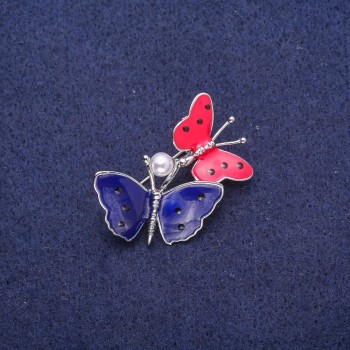 Discount! Polka-dot Butterflies Brooch blue-red enamel 33×25mm