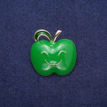 Discount! Apple Brooch, green enamel, gold-tone metal, 30x30mm
