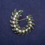 Discount! Leafy Wreath Brooch with Pearl Beads, Gold-Tone Metal 38x43mm
