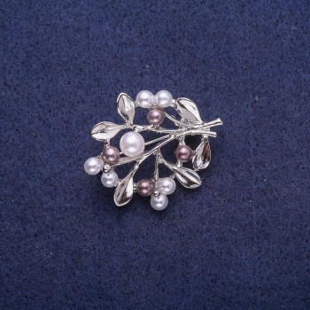 Discount! Twig with Pearls Brooch, silver-toned metal 28x35mm