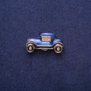 Sale! Car Brooch blue-black enamel with crystals, gold-tone metal 17×29mm