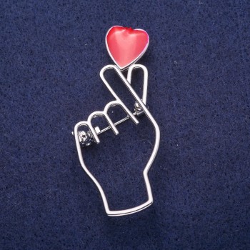 Sale! Pin 'Symbol of Love' red enamel, silver-tone metal 25x57mm