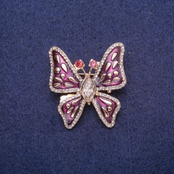 Sale! Butterfly Brooch with Enamel and Crystals, Gold-tone Metal 32×35mm