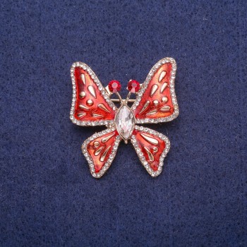 Discount! Butterfly Brooch with enamel and crystals, gold-tone metal 32×35 mm