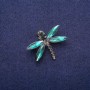 Discount! Dragonfly Brooch with Green Crystals, Silver Metal 26x32mm