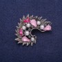Accent Brooch with Pink Crystals and Pearls (Imitation), Silver-Toned Metal 35x45mm