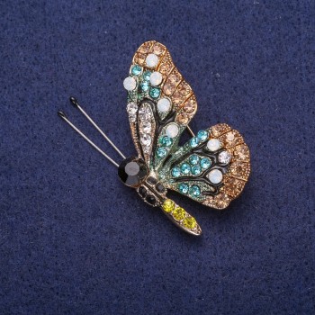 Discount! Butterfly Brooch with Crystals, Silver-tone Metal 31x41mm