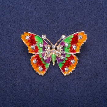 Discount! Butterfly Brooch Red-Green Enamel 4x3 cm Yellow Metal