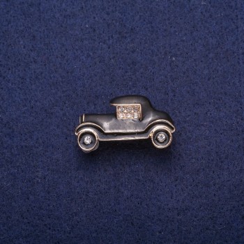 Discount! Car Brooch Black Enamel with Crystals, Gold-Tone Metal 17x29mm