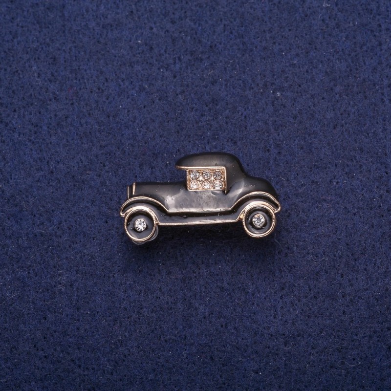 Discount! Car Brooch Black Enamel with Crystals, Gold-Tone Metal 17x29mm