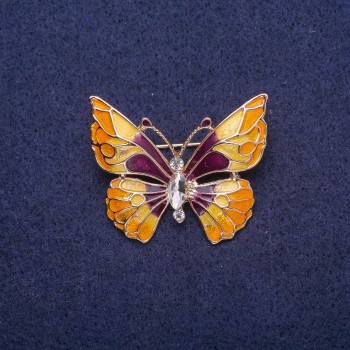 Sale! Butterfly Brooch with Enamel and Crystal, Gold-Tone Metal 29×37 mm