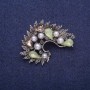 Accent Brooch with Green Crystals and Pearls (named after), Silver-Tone Metal 35x45mm