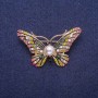 Discount! Butterfly Brooch with Rhinestones and Bead, yellow metal 28x46mm