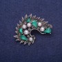 Brooch Accent with Green Crystals and Pearls (for them), Silver-Toned Metal 35x45mm