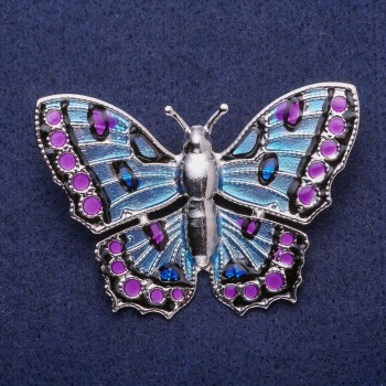 Discount! Butterfly Brooch with Enamel in Silver-Colored Metal 43x60 mm
